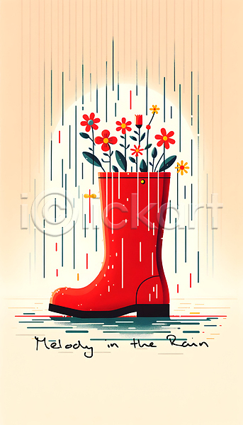 감성 사람없음 JPG 디지털합성 편집이미지 꽃 백그라운드 봄 빗방울 빨간색 잎 장화 텍스트 편집소스