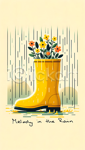 감성 사람없음 JPG 디지털합성 편집이미지 꽃 노란색 백그라운드 봄 빗방울 잎 장화 텍스트 편집소스