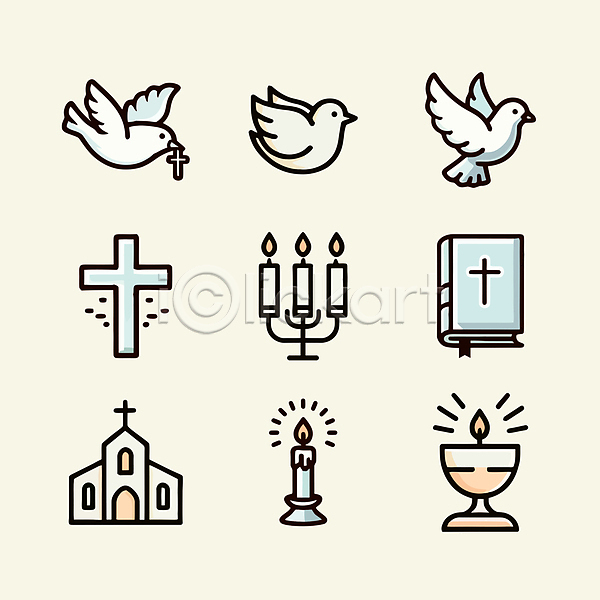 사람없음 AI(파일형식) 아이콘 교회 기독교 비둘기 성경 세트 십자가 초