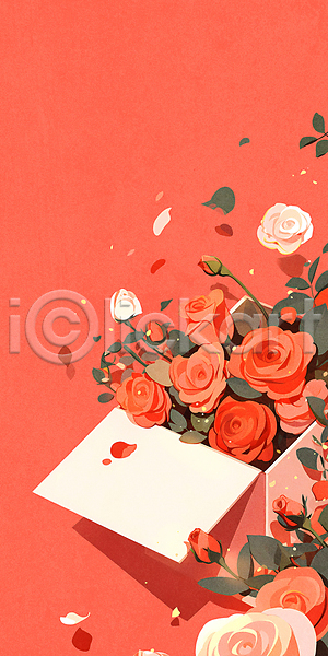 사람없음 PSD 편집이미지 꽃봉오리 꽃잎 로즈데이 백그라운드 빨간색 상자 선물 성년의날 이벤트 잎 장미 카드(감사)