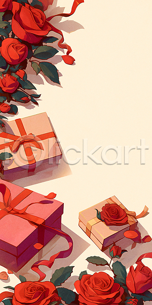 사람없음 PSD 편집이미지 꽃봉오리 꽃잎 로즈데이 리본 백그라운드 빨간색 선물 선물상자 성년의날 이벤트 잎 장미