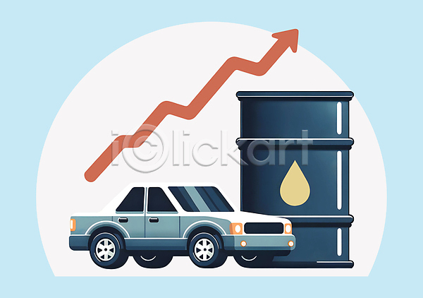 상승 사람없음 JPG 편집이미지 경제 기름값 기름통 돈 석유 석유통 시세 에너지 연료 자동차 자원 파란색 화살표 휘발유