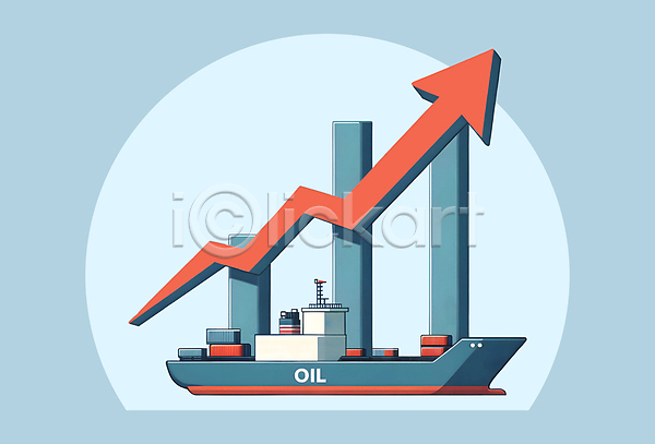상승 사람없음 JPG 편집이미지 경제 그래프 기름값 돈 배(교통) 석유 시세 시추선 에너지 연료 원자재 자원 파란색 화살표 휘발유