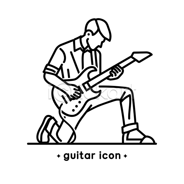 남자 성인 성인남자한명만 한명 AI(파일형식) 라인아이콘 아이콘 기타 들기 악기 연주 일렉기타 전신