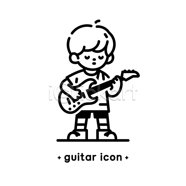 남자 소년 소년한명만 어린이 한명 AI(파일형식) 라인아이콘 아이콘 기타 들기 악기 일렉기타 전신