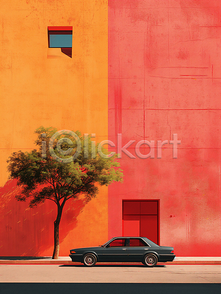 사람없음 JPG 디지털합성 편집이미지 거리 나무 도로 도시 도시풍경 모던 문 백그라운드 벽 빨간색 심플 자동차 창문 편집소스 풍경(경치)