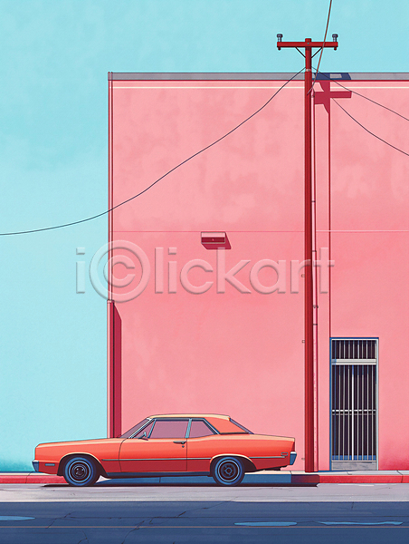 사람없음 JPG 디지털합성 편집이미지 거리 도로 도시 도시풍경 모던 백그라운드 벽 분홍색 심플 자동차 전봇대(시설물) 편집소스 풍경(경치)