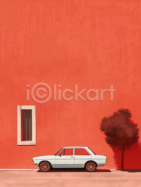 사람없음 JPG 디지털합성 편집이미지 거리 나무 도로 도시 도시풍경 모던 백그라운드 벽 빨간색 심플 자동차 편집소스 풍경(경치)