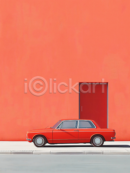 사람없음 JPG 디지털합성 편집이미지 거리 도로 도시 도시풍경 모던 문 백그라운드 벽 빨간색 심플 자동차 편집소스 풍경(경치)