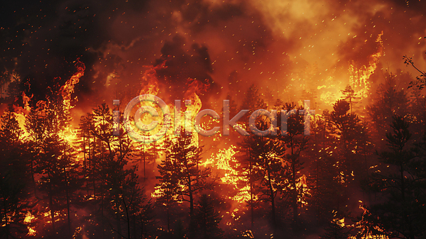 사람없음 JPG 디지털합성 편집이미지 나무 불 빨간색 산 산불 숲 자연재해