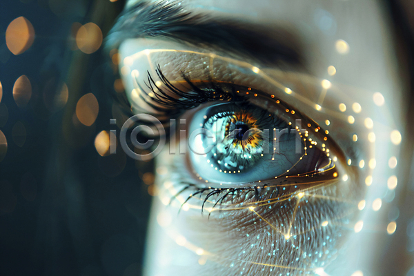 스마트 신체부위 JPG 디지털합성 편집이미지 노란색 눈(신체부위) 디지털 보안 보케 생체인식기술 신분증 홍채인식