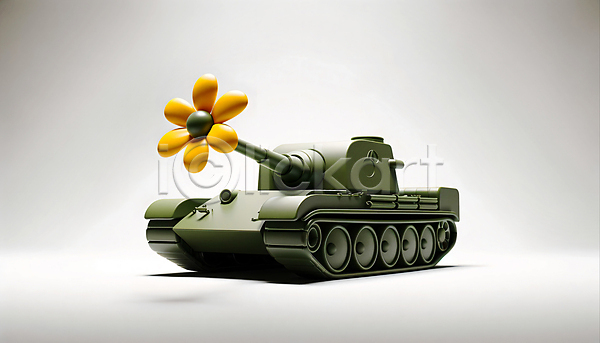 평화 사람없음 3D JPG 편집이미지 꽃 전쟁 탱크 흰색