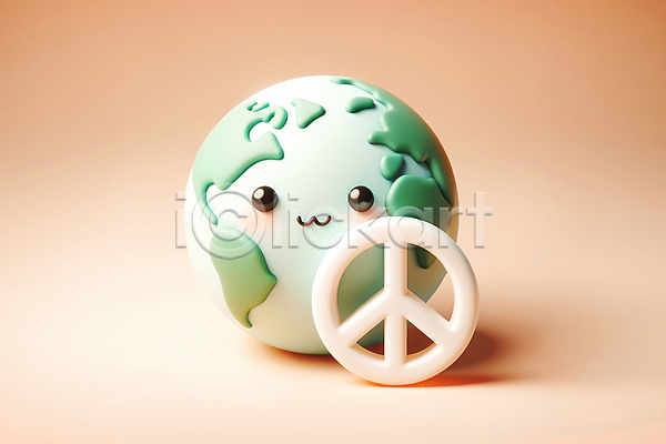 평화 사람없음 3D JPG 편집이미지 베이지색 전쟁 지구 캐릭터 표정 피스마크