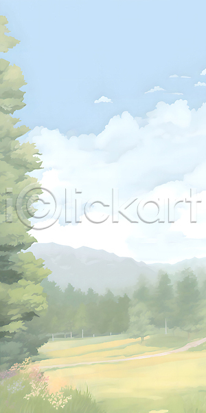 분위기 사람없음 JPG 일러스트 구름(자연) 나무 백그라운드 산 숲 울타리 자연 잔디 초록색 카피스페이스 풍경(경치) 하늘