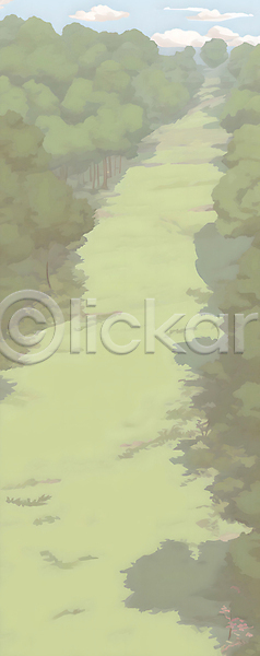 분위기 사람없음 JPG 일러스트 구름(자연) 나무 백그라운드 숲 자연 잔디 초록색 카피스페이스 풍경(경치) 하늘