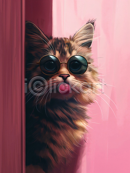 귀여움 호기심 사람없음 JPG 디지털합성 편집이미지 고양이 백그라운드 보라색 선글라스 창문 편집소스 표정