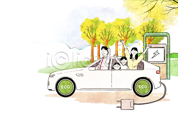 남자 성인 소녀(어린이) 소년 어린이 여러명 여자 PSD 일러스트 가족 기후변화 나무 따봉 만세 상반신 손들기 에코 자연 전기자동차 초록색 충전소