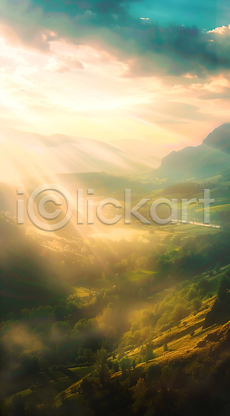 사람없음 JPG 편집이미지 구름(자연) 나무 노을 빛 산 숲 자연 풍경(경치) 햇빛