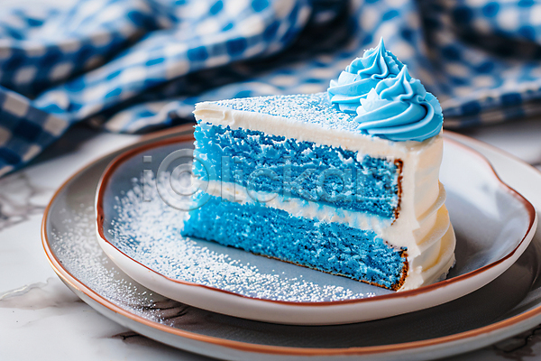 사람없음 JPG 디지털합성 편집이미지 다이어트 식욕저하 접시 조각케이크 크림 파란색