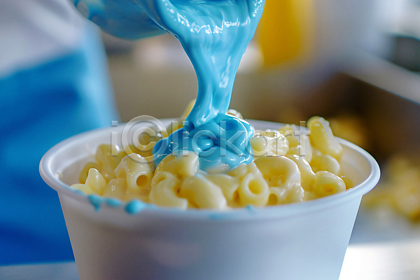 사람없음 JPG 디지털합성 편집이미지 그릇 다이어트 마카로니 붓기 식욕저하 치즈 크림소스 파란색