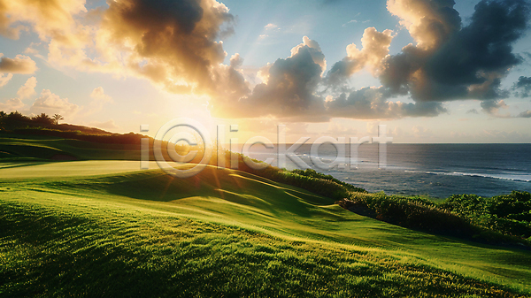사람없음 JPG 편집이미지 골프장 구름(자연) 바다 새벽 안개 일출 풍경(경치) 필드 하늘 햇빛