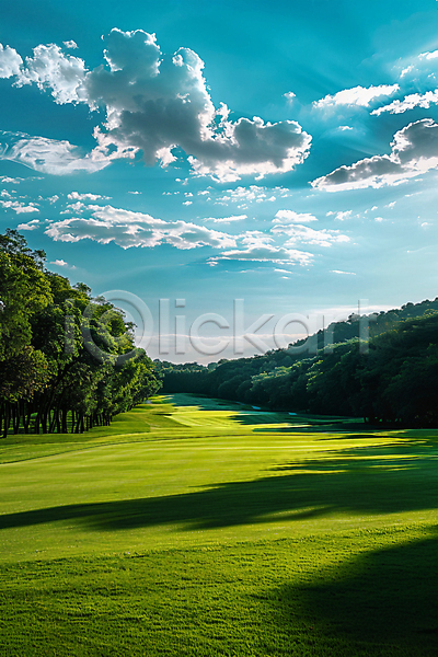 사람없음 JPG 편집이미지 골프장 구름(자연) 그림자 나무 맑음 잔디 풀숲 풍경(경치) 필드 하늘
