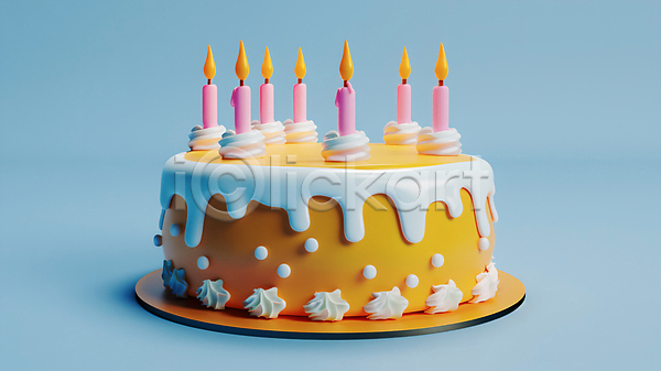 사람없음 3D JPG 편집이미지 노란색 생일초 생일축하 생일케이크 음식 장식 촛불 한개