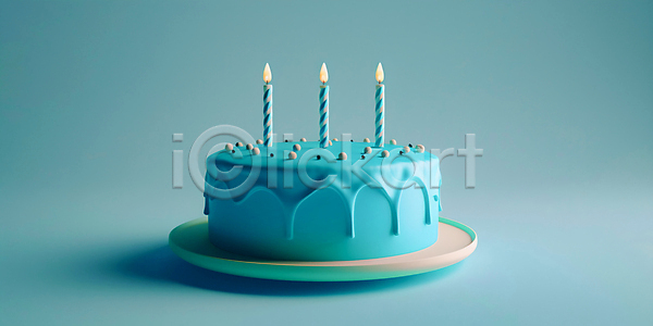 사람없음 3D JPG 편집이미지 생일초 생일축하 생일케이크 음식 장식 접시 촛불 파란색 한개
