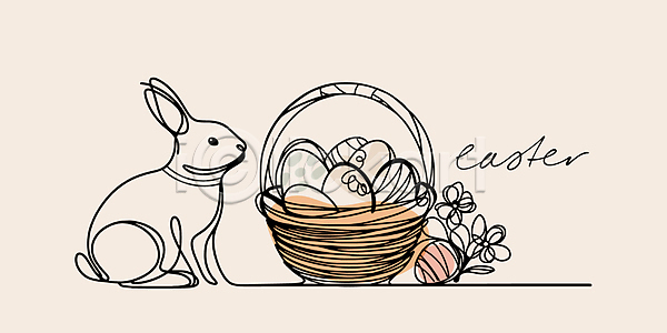 사람없음 AI(파일형식) 라인일러스트 일러스트 계란 기념일 미니멀 바구니 베이지색 봄 부활절 부활절계란 장식 토끼