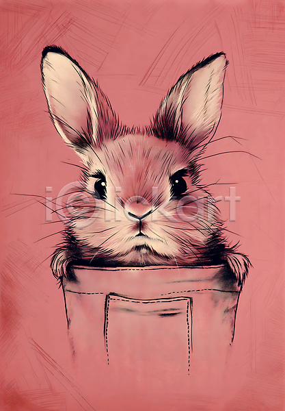 귀여움 사람없음 JPG 디지털합성 편집이미지 그림 백그라운드 분홍색 스케치 주머니 토끼 편집소스 표현