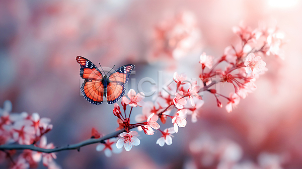 사람없음 JPG 디지털합성 편집이미지 개화 꽃가지 나뭇가지 나비 벚꽃 봄 자연 편집소스 햇빛