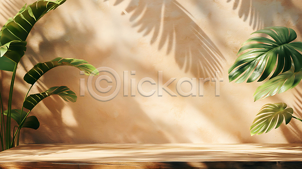 사람없음 JPG 디지털합성 편집이미지 그림자 몬스테라 백그라운드 베이지색 벽 실내 잎 초록색 카피스페이스 편집소스 햇빛 휴식처