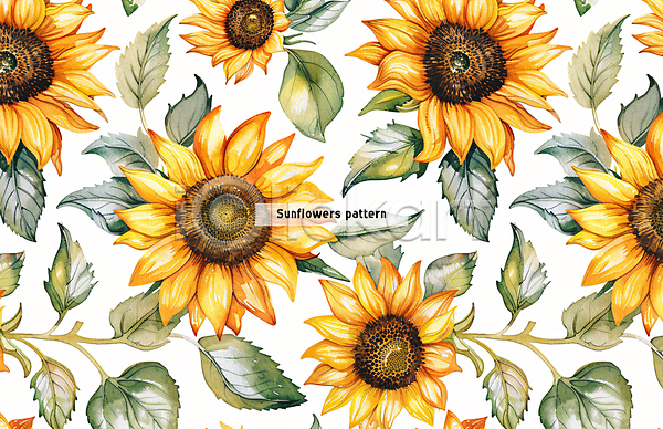 사람없음 PSD 일러스트 꽃 꽃무늬 노란색 잎 패턴 패턴백그라운드 해바라기