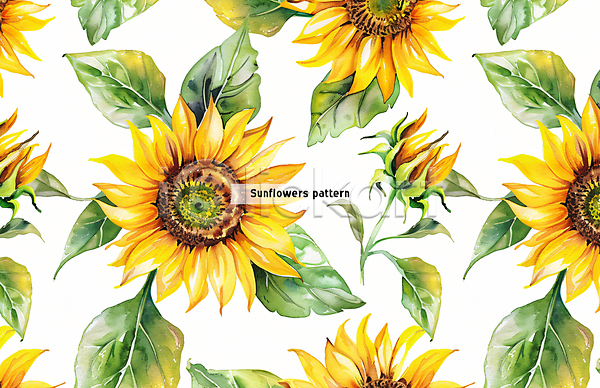 사람없음 PSD 일러스트 꽃 꽃무늬 노란색 잎 패턴 패턴백그라운드 해바라기