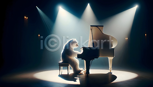 상상 사람없음 3D JPG 디지털합성 편집이미지 곰 공연 공연예술 백그라운드 상상력 스포트라이트 연주 예술 음악 조명 창의성 편집소스 피아노(악기)