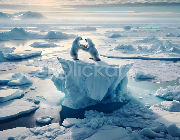 상상 사람없음 3D JPG 디지털합성 편집이미지 곰 백그라운드 빙산 빙하 상상력 씨름 편집소스