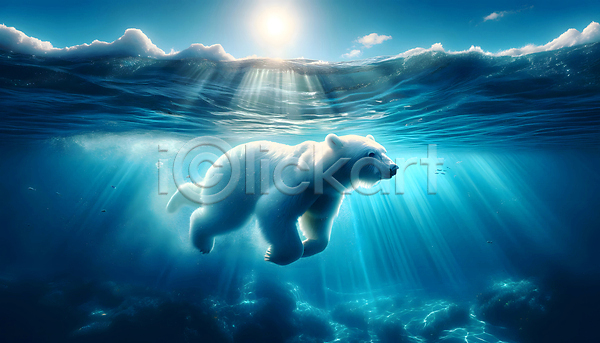 상상 사람없음 JPG 디지털합성 편집이미지 곰 바닷속 백그라운드 상상력 수영 잠수 편집소스