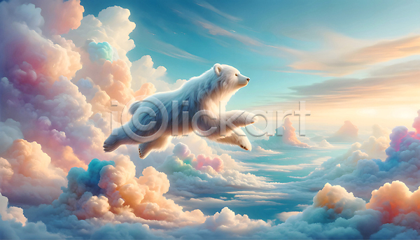 상상 사람없음 JPG 디지털합성 편집이미지 곰 공중부양 구름(자연) 떠있는 백그라운드 비행 상상력 편집소스 하늘