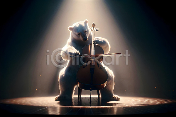상상 사람없음 3D JPG 디지털합성 편집이미지 곰 공연 공연예술 백그라운드 상상력 스포트라이트 앉기 연주 예술 음악 조명 창의성 첼로 편집소스