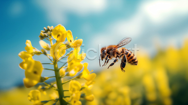 사람없음 JPG 디지털합성 아웃포커스 편집이미지 꽃 꽃밭 꿀벌 노란색 들꽃 백그라운드 벌(곤충) 봄 생태계 자연 편집소스 하늘
