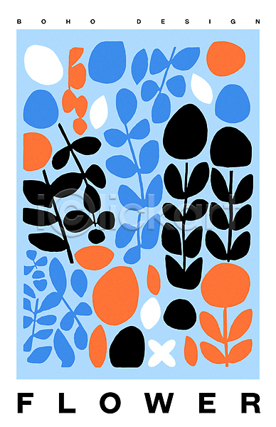 사람없음 AI(파일형식) 일러스트 꽃 나뭇잎 디자인 모던 미니멀 포스터 하늘색