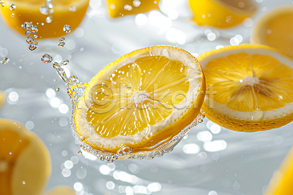 사람없음 JPG 편집이미지 과일 단면 떠있는 레몬 물 슬라이스 조각 편집소스