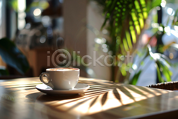 여유 휴식 사람없음 JPG 편집이미지 공간 그림자 나뭇잎 카페 커피 커피잔 탁자 햇빛