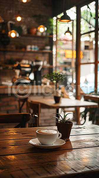 여유 휴식 사람없음 JPG 편집이미지 공간 그림자 카페 커피 커피잔 탁자 햇빛 화분