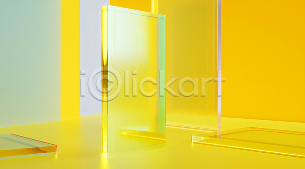 사람없음 3D JPG 디지털합성 편집이미지 노란색 모던 반사 백그라운드 빛 유리 지오메트릭 추상 투명 편집소스