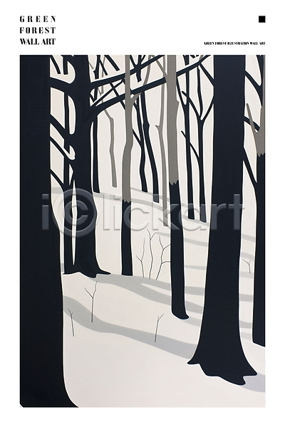 사람없음 PSD 일러스트 흑백 겨울 그림자 나무 숲 풍경(경치) 회색