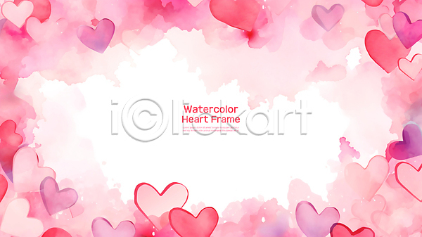 로맨틱 사랑 사람없음 PSD 편집이미지 번짐 분홍색 수채화(물감) 질감 프레임 하트