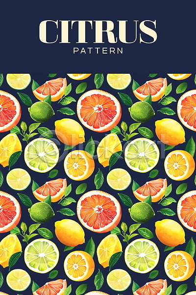 신맛 사람없음 PSD 일러스트 남색 라임 레몬 백그라운드 여름(계절) 열대 오렌지 잎 패턴