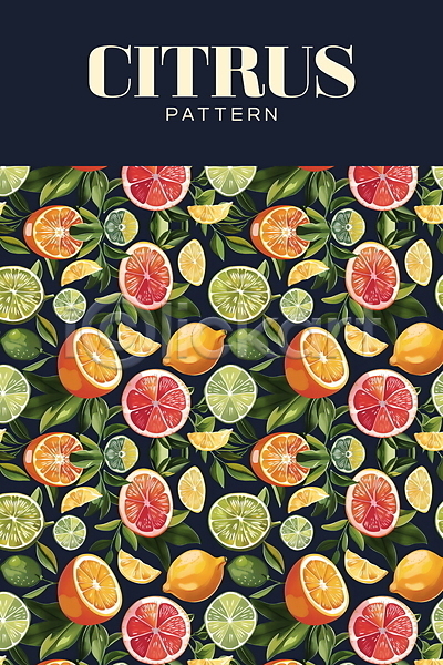 신맛 사람없음 PSD 일러스트 남색 라임 레몬 백그라운드 여름(계절) 열대 오렌지 잎 패턴