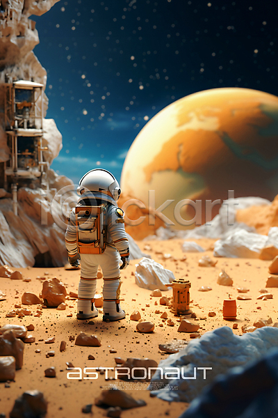 성인 성인한명만 한명 3D PSD 편집이미지 미니어처 우주복 우주비행사 전신 편집소스 화성(행성)